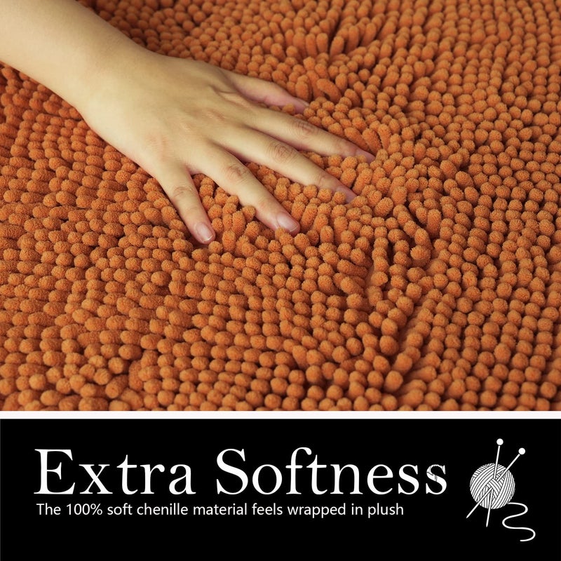 Ainahyva الحمام سجاد Chenille Bath Mat 2 قطعة فائقة امتصاص PVC الحصير الدعم الحمام للحمام الحمام أشعث آلة سميكة الحمام دش قابلة للاستحمام. (الشمبانيا) - Image 4