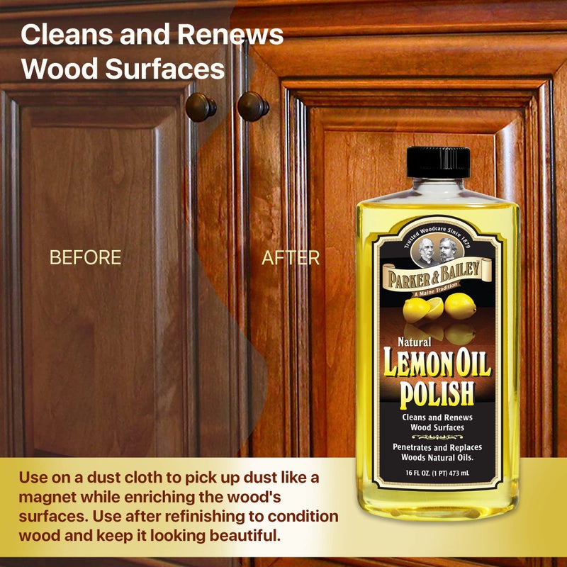 Parker & Bailey Lemon Oil Polish, Natural Lemon Scented Furniture Cleaner & Wood Table Cleaner, Renews & Restores a Finish for Woods, Protects from Drying or Cracking, Leaves a Shiny Finish, 16 oz - Image 3
