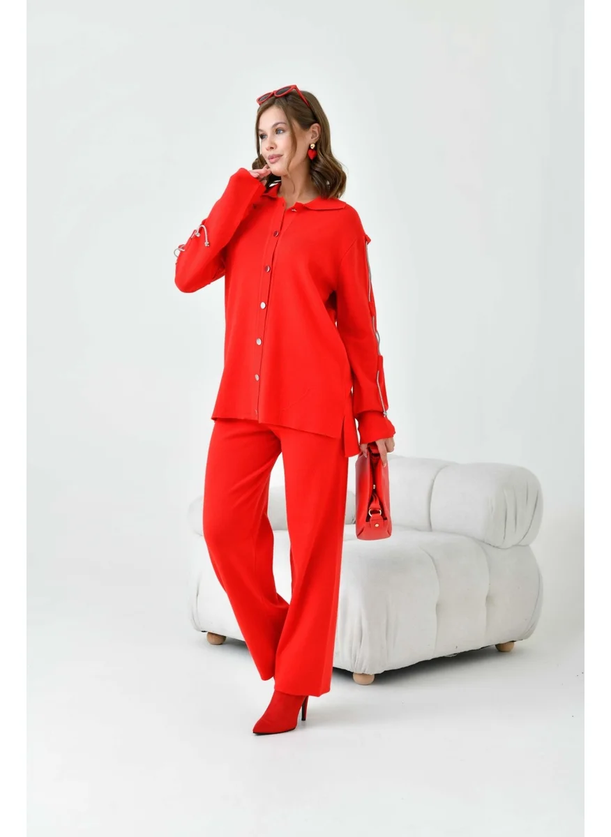 جارمي Women's Sleeve Detailed Two Piece Set Red