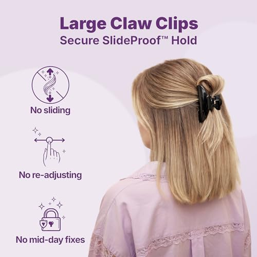 Goody SlideProof Large Claw Clips Stylish Secure Grip Hair Clips Styling Accessories for All Occasions and All Hair Types Gifts for Women Girls Gray Flowers and Black 2 Ct - Image 3