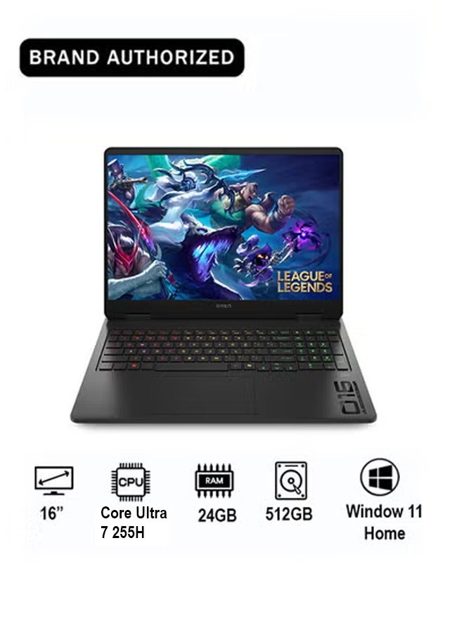 HP OMEN Gaming Laptop 16-am0035ne (Intel Core Ultra 7 255H / 24GB RAM / 512GB SSD / NVIDIA GeForce RTX 5050 8GB / 16" 2K Display),Black,CK7F5EA Shadow black, black chrome - Image 1
