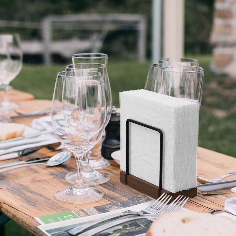 Wican Napkin Holder for Table, Bamboo Iron Standing Napkin Dispenser for Dining Table Farmhouse Cocktail Picnic Rustic Wood Holders All Kitchen Dining Room Decor Black & Brown - Image 4