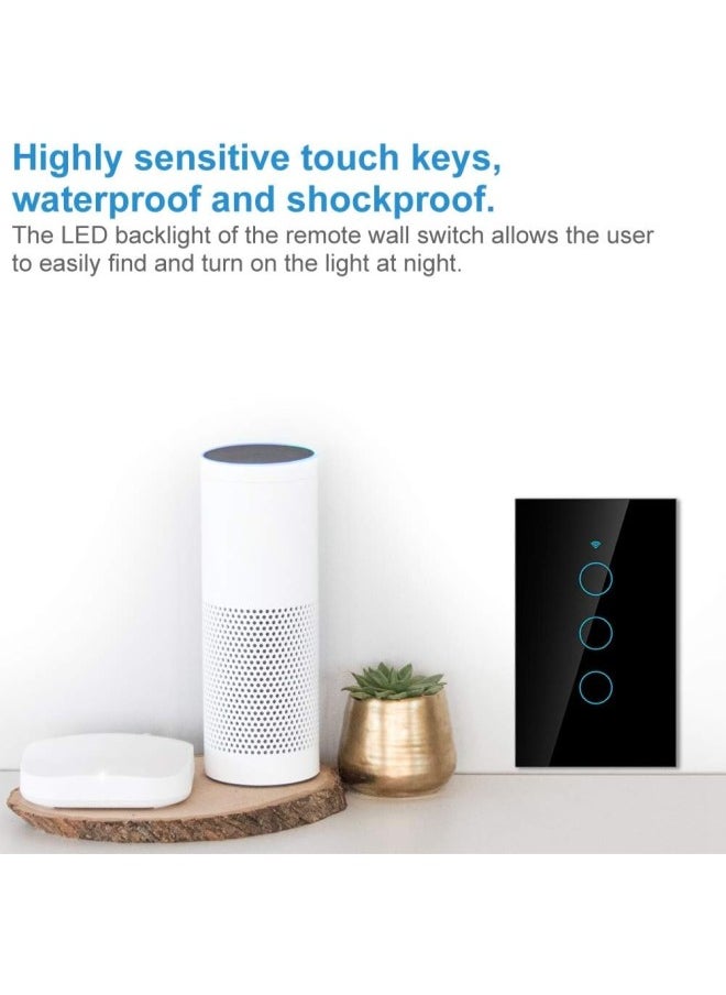 klarako - WiFi Touch Screen Switch, Remote Switch with Highly Sensitive Touch Keys, Suitable for Alexa Google, SIRI Voice Control, 3 Way AC(Black) - Image 1