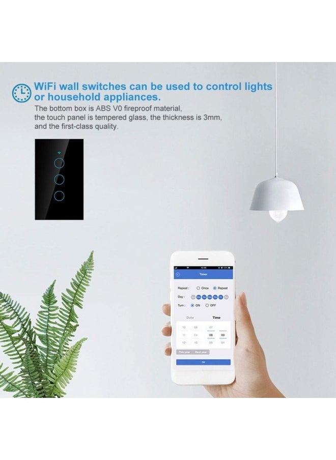 klarako - WiFi Touch Screen Switch, Remote Switch with Highly Sensitive Touch Keys, Suitable for Alexa Google, SIRI Voice Control, 3 Way AC(Black) - Image 1