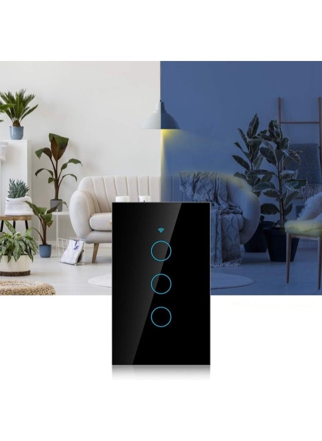 klarako - WiFi Touch Screen Switch, Remote Switch with Highly Sensitive Touch Keys, Suitable for Alexa Google, SIRI Voice Control, 3 Way AC(Black) - Image 1
