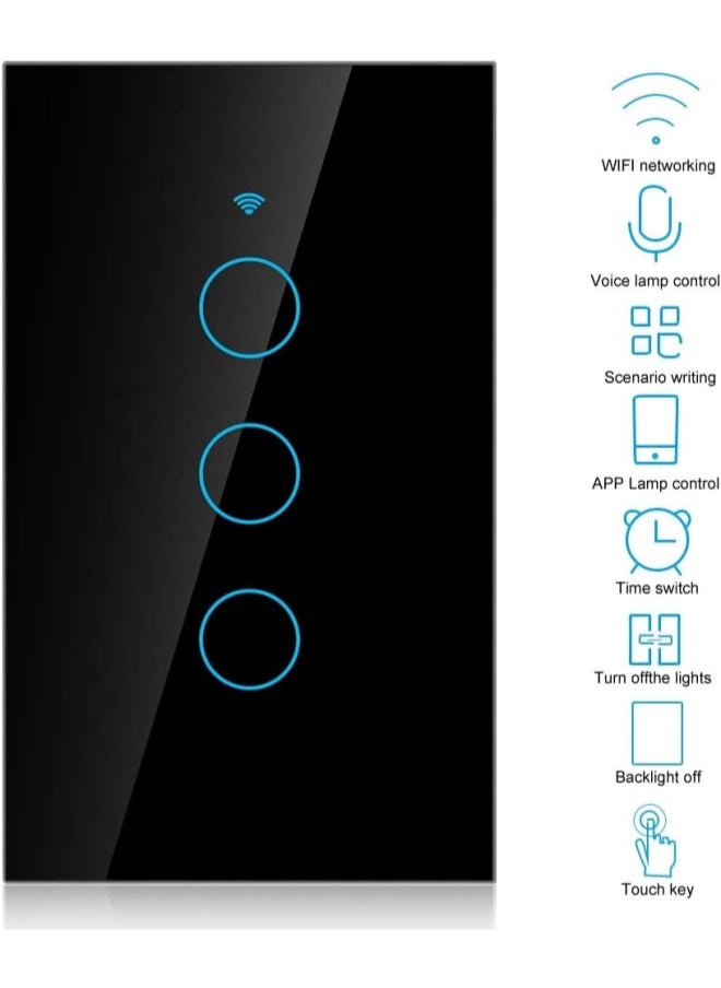 klarako - WiFi Touch Screen Switch, Remote Switch with Highly Sensitive Touch Keys, Suitable for Alexa Google, SIRI Voice Control, 3 Way AC(Black) - Image 1