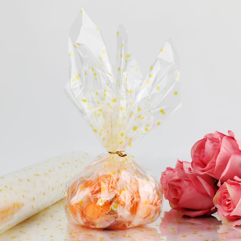 Motroce Clear Cellophane Wrap Roll, 100 Ft x 34 In Gold Dot Florist Paper Wrapper, Transparent 3Mil Thicker Cellophane Roll, Gift Baskets Wrap Cellophane Film for Gifts, Flowers, Christmas Wrapping - Image 4