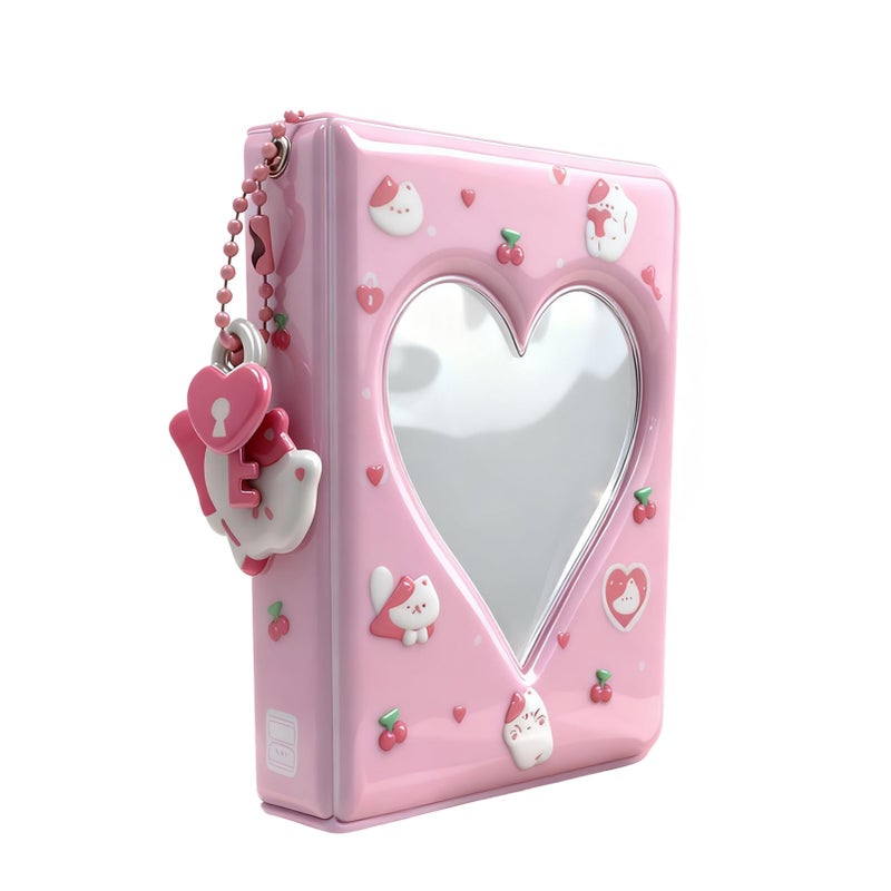 Nextpal Mini Photocard Binder, Heart Hollow Portable Photos Card Book with Lovely Pendant, Cute Style Kpop Card Holder Collectible Album for Fans (Pink 1 Pcs) - Image 1