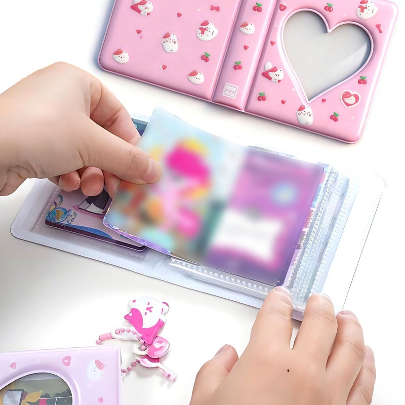 Nextpal Mini Photocard Binder, Heart Hollow Portable Photos Card Book with Lovely Pendant, Cute Style Kpop Card Holder Collectible Album for Fans (Pink 1 Pcs) - Image 4