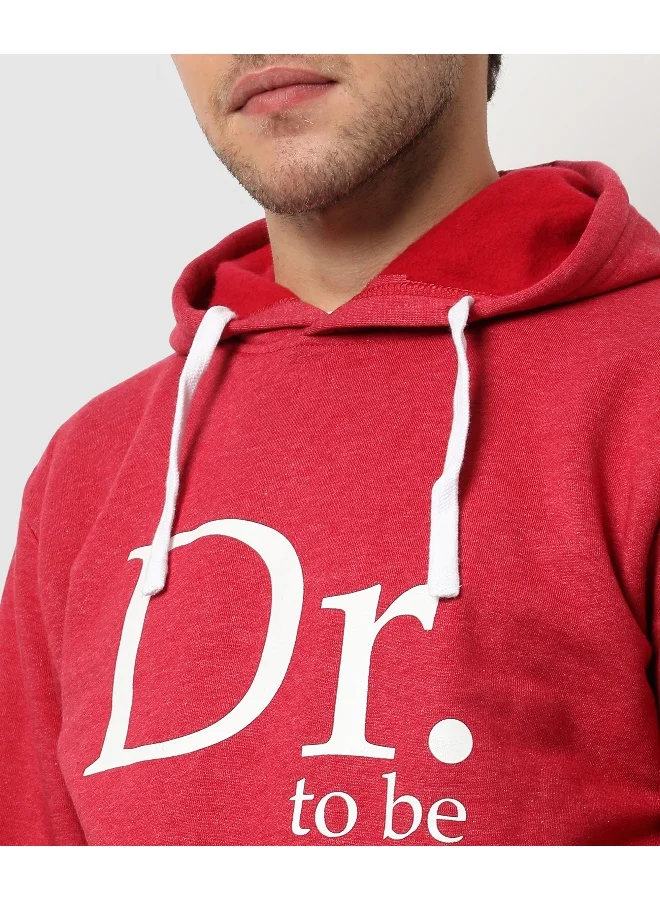 Campus Sutra Men's Red Dr. To Be Hoodie With Kangaroo Pocket