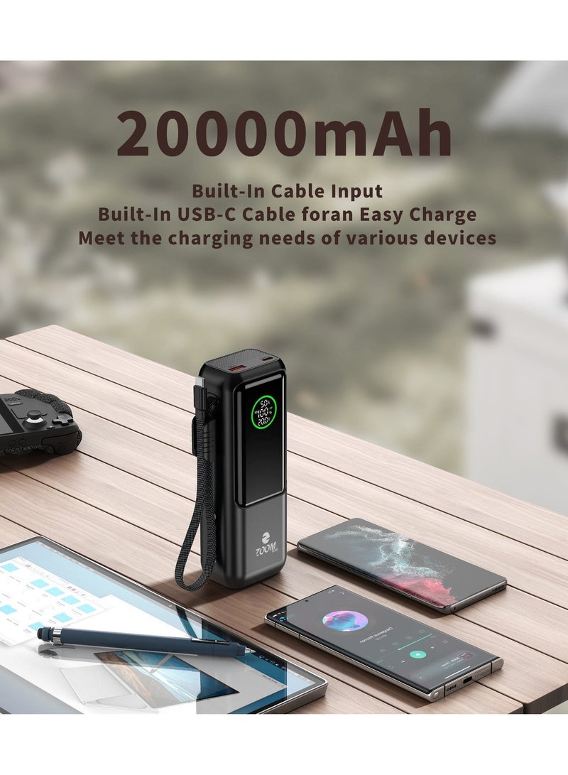 Zoom Plus RAPIDO ZP-W200 Power Bank 20000mAh | 100W Super Fast Charging | Digital Display | PD/QC Fast Charge | Built-in Type-C Cable | High-Speed Laptop & Phone Charger - Image 3