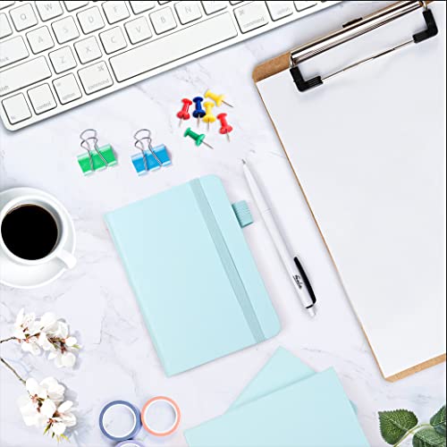 feela 6 Pack Pocket Small Notebooks Bulk, Mini Cute Memo Notepads Hardcover College Ruled Lined Journals with Pen Holder for Women Girls Office School, with 6 Black Pens, 3.5”x 5.5”, A6, Sky Blue - Image 4