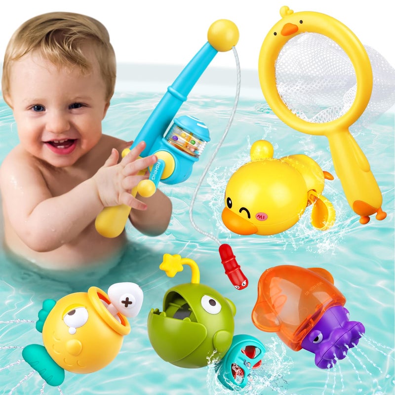 VConejo Baby Bath Toys for Kids Ages 13 Magnetic Fishing Games with Floating Bathtub WindUp Toys Fishing Net Fishing Rod Water Pool Toys for Toddlers 13 - Image 2