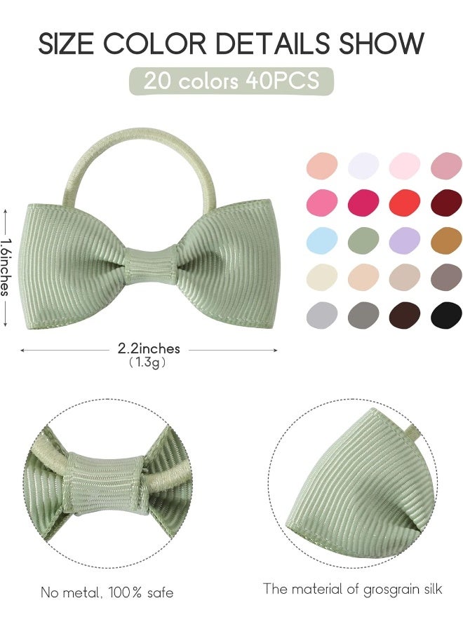jollybows 40PCS 2 Inches Baby Girls Hair Bows Ties Mini Boutique Elastic Hair Rubber Ribbon Hair Band Accessories for Kids Toddlers Infants (1-40 PCS - Dark color set) - Image 2