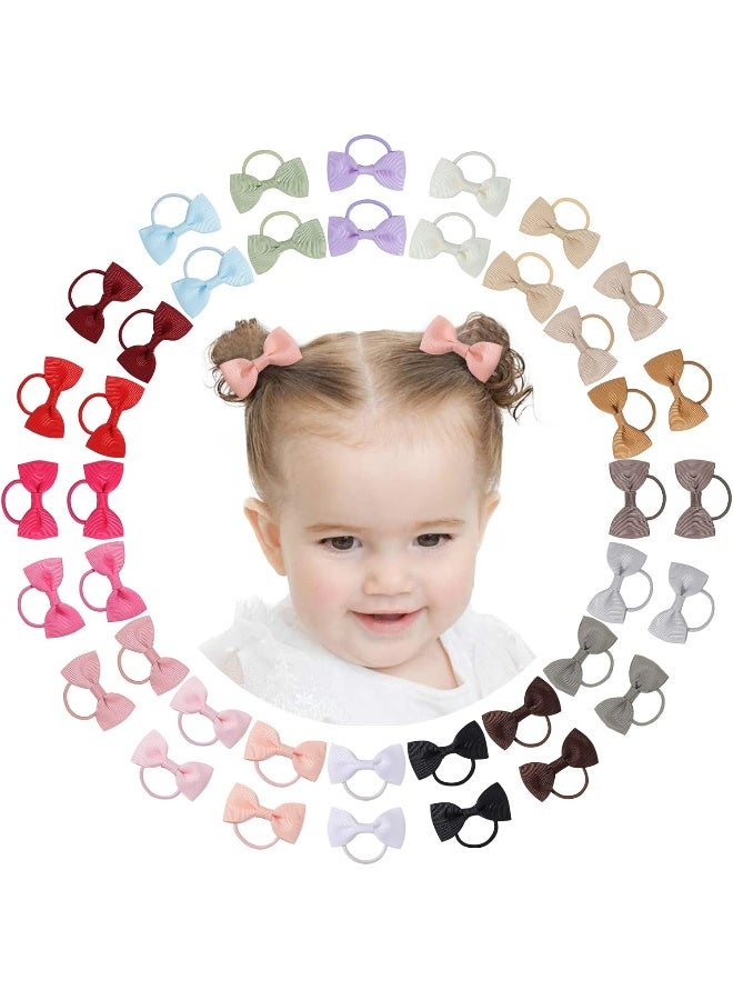 jollybows 40PCS 2 Inches Baby Girls Hair Bows Ties Mini Boutique Elastic Hair Rubber Ribbon Hair Band Accessories for Kids Toddlers Infants (1-40 PCS - Dark color set) - Image 1