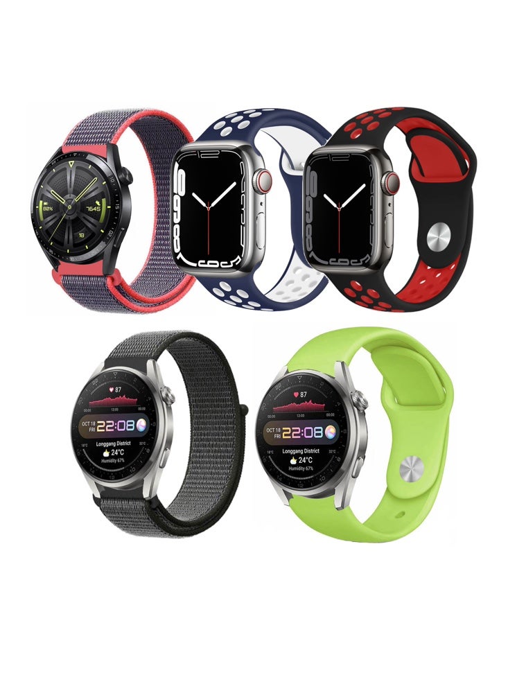 Perfii 5pcs Watchband Bundle Compatible with all Samsung, Huawei, Amazfit, Fitbit and Honor with 22mm band size - Image 1