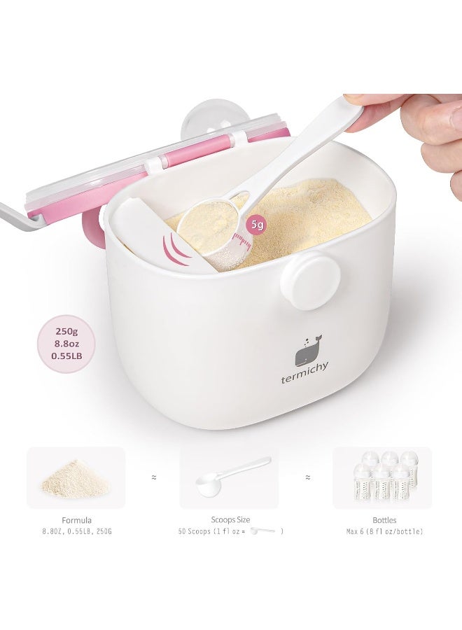 Termichy Baby Formula Dispenser, Portable Milk Powder Dispenser Container with Carry Handle and Scoop for Travel Outdoor Activities with Baby Infant, 8.8OZ, 0.55LB, 250g (Baby Pink) - Image 2