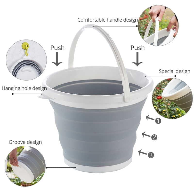 VINSU Silicone Collapsible Foldable Circle Buckets for FishingCar WashingAll Other HomeGarden Activities Collapsible Bucket Folding Gallon Cleaning Mop Bucket 5 Litre - Image 2