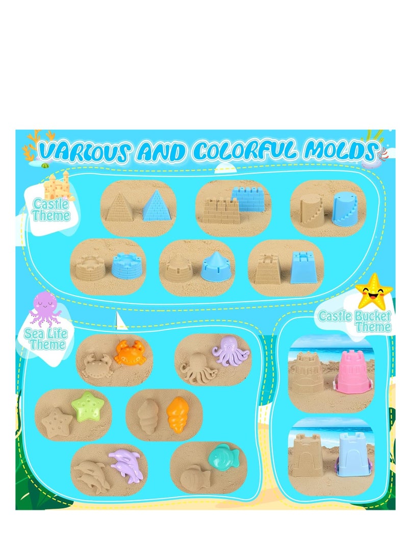 CUNUUDOOL Beach Toys, Sand Toys for Toddlers 1-3, Sandbox Toys with 2 in 1 Beach Truck, Collapsible Sand Bucket, Sand Castle Building kit, Animal Molds, Mesh Bag, Travel Beach Toys for Kids Ages 4-8 - Image 2