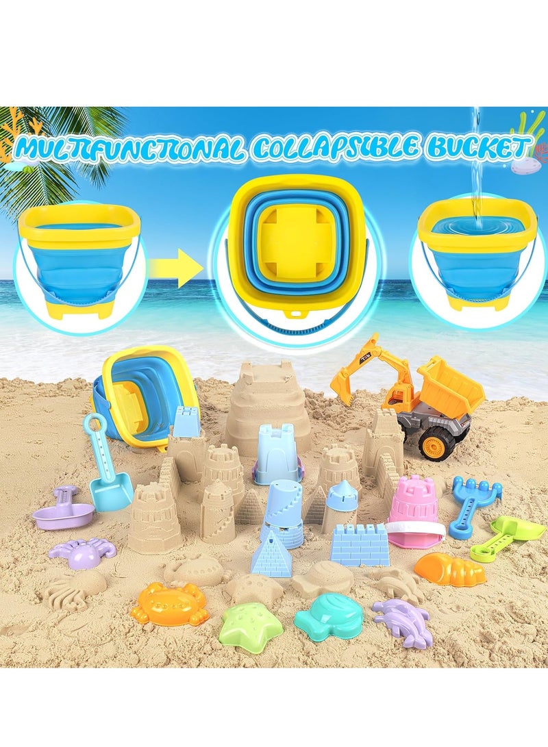 CUNUUDOOL Beach Toys, Sand Toys for Toddlers 1-3, Sandbox Toys with 2 in 1 Beach Truck, Collapsible Sand Bucket, Sand Castle Building kit, Animal Molds, Mesh Bag, Travel Beach Toys for Kids Ages 4-8 - Image 4
