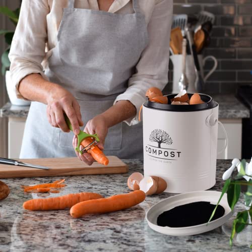 Perfnique Kitchen Compost Bin, 1.3 Gallon Countertop Compost Bin with Lid, Indoor Compost Bucket Includes Inner Bucket Liner and Carbon Filter, Small Compost Bin (Without Bags, Cream) - Image 2