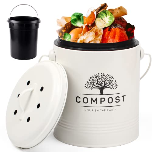 Perfnique Kitchen Compost Bin, 1.3 Gallon Countertop Compost Bin with Lid, Indoor Compost Bucket Includes Inner Bucket Liner and Carbon Filter, Small Compost Bin (Without Bags, Cream) - Image 1