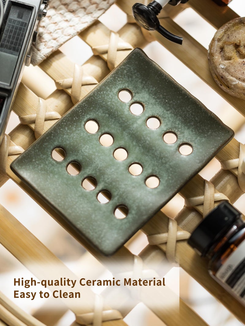 Cormomu Ceramic Soap Dish with Self Drain for Shower, Bar Soap Holder to Lift and Keep Dry, Concave Design to Prevent Slipping, Suitable for Kitchen and Bathroom, Green - Image 5
