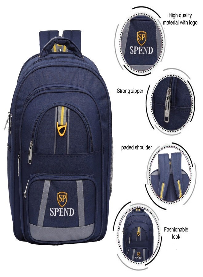 حقيبة ظهر مدرسية مع حقيبة غداء من SPEND | حقيبة مدرسية متعددة الأغراض وواسعة للطلاب | تصميم متين متعدد الجيوب، خفيف الوزن، بسعة تخزين عالية للاستخدام اليومي (بني، أزرق داكن) - Image 2