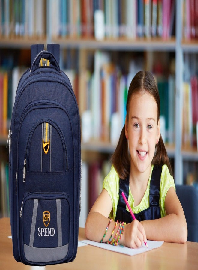 حقيبة ظهر مدرسية مع حقيبة غداء من SPEND | حقيبة مدرسية متعددة الأغراض وواسعة للطلاب | تصميم متين متعدد الجيوب، خفيف الوزن، بسعة تخزين عالية للاستخدام اليومي (بني، أزرق داكن) - Image 3