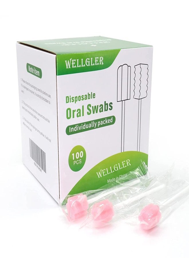 Wellgler's Disposable Oral Care Swabs, Sterile Sponge Mouth Swabs (100pcs, Pink) - Image 1