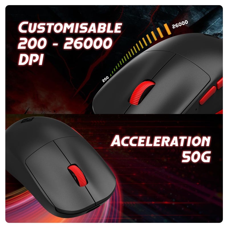 Cosmic Byte Hypernova Tri-Mode Gaming Mouse, Wireless/Bluetooth/Wired, Pixart 3395 Sensor, Dual Replaceable Battery, 8000Hz Polling, 55Gms, 100MN Switches, Paracord Cable, PTFE feet, Software (Black) - Image 5