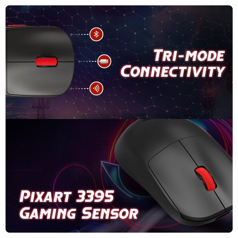 Cosmic Byte Hypernova Tri-Mode Gaming Mouse, Wireless/Bluetooth/Wired, Pixart 3395 Sensor, Dual Replaceable Battery, 8000Hz Polling, 55Gms, 100MN Switches, Paracord Cable, PTFE feet, Software (Black) - Image 3