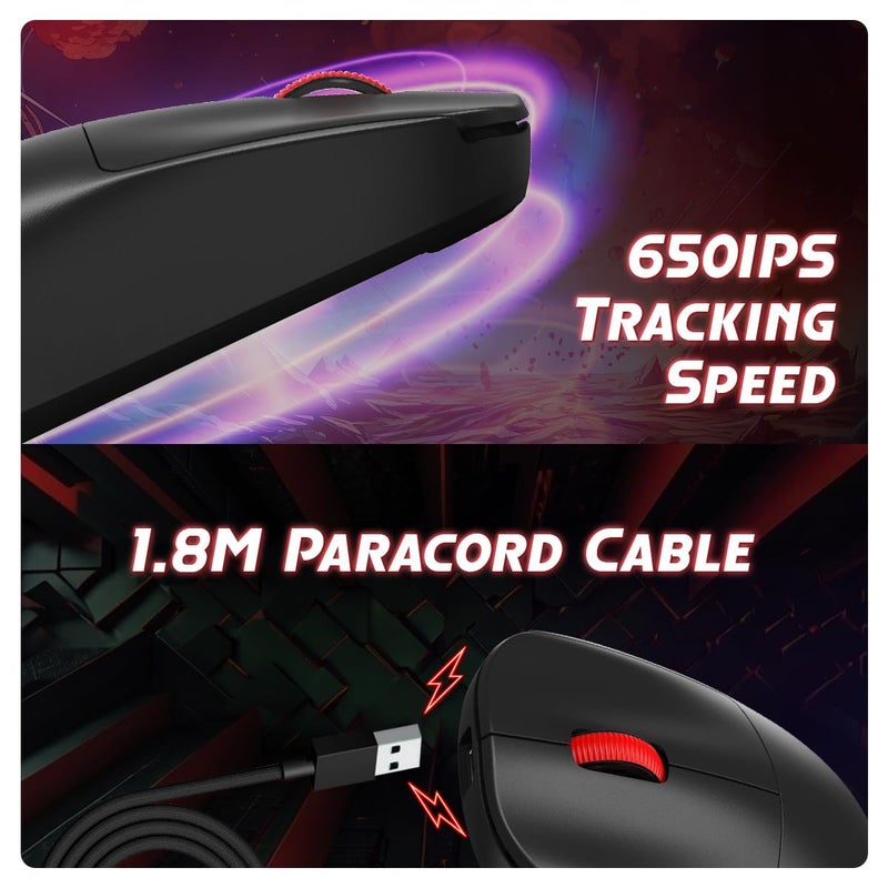 Cosmic Byte Hypernova Tri-Mode Gaming Mouse, Wireless/Bluetooth/Wired, Pixart 3395 Sensor, Dual Replaceable Battery, 8000Hz Polling, 55Gms, 100MN Switches, Paracord Cable, PTFE feet, Software (Black) - Image 4