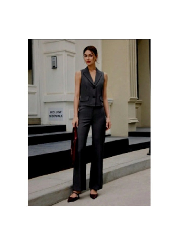 Shein 2pcs Women black Business Suit Set, Vest & Pants, Spring/Summer 2025 - Image 1