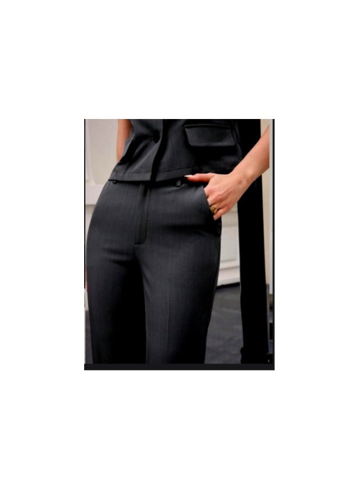 Shein 2pcs Women black Business Suit Set, Vest & Pants, Spring/Summer 2025 - Image 4