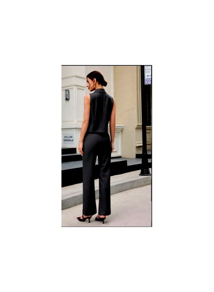 Shein 2pcs Women black Business Suit Set, Vest & Pants, Spring/Summer 2025 - Image 5