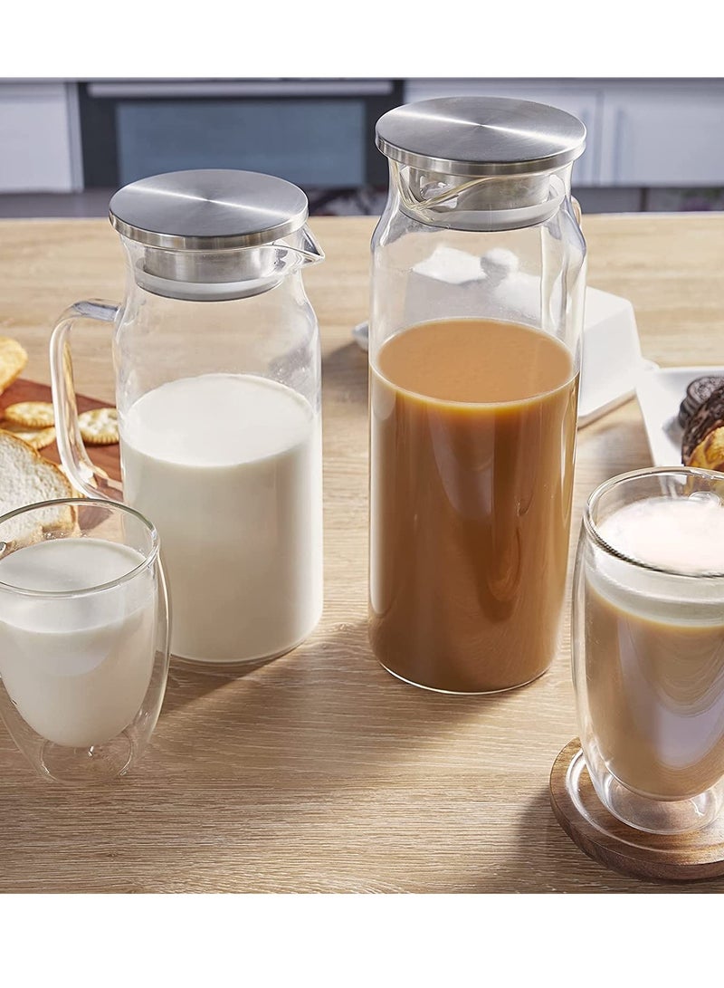 Barakah Glass Pitcher, 40 oz Glass Water Pitcher for Fridge, Glass Carafe for Iced Tea with Lid and Spout, Hot Cold Water Jug, Easy Clean Heat Resistant Borosilicate Glass Jug for Juice Cold Hot Beverages - Image 2