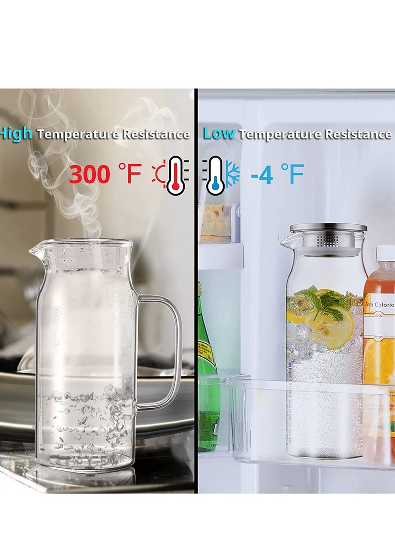 Barakah Glass Pitcher, 40 oz Glass Water Pitcher for Fridge, Glass Carafe for Iced Tea with Lid and Spout, Hot Cold Water Jug, Easy Clean Heat Resistant Borosilicate Glass Jug for Juice Cold Hot Beverages - Image 3