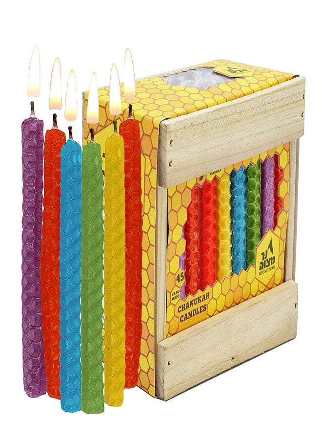 Ner Mitzvah Honeycomb Chanukah Beeswax Candles - Standard Size Candle Fits Most Menorahs - Premium Quality Pure Bees Wax - Colorful Assortment - 45 Count for All 8 Nights of Hanukkah - Image 1