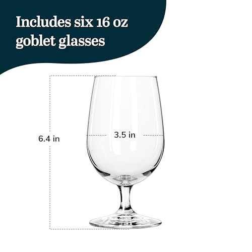 Libbey Entertaining Essentials Stemmed Water Glasses, Clear Multi Purpose Water Goblet Set of 6, Dishwasher Safe 16 oz Goblet Glasses for Parties - Image 3