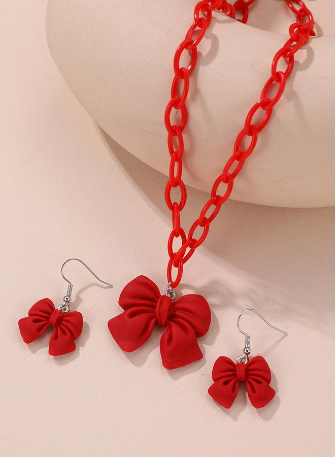 Take Two 2pcs Girl's Bow Pendant Chain Necklace with earrings set - Image 4