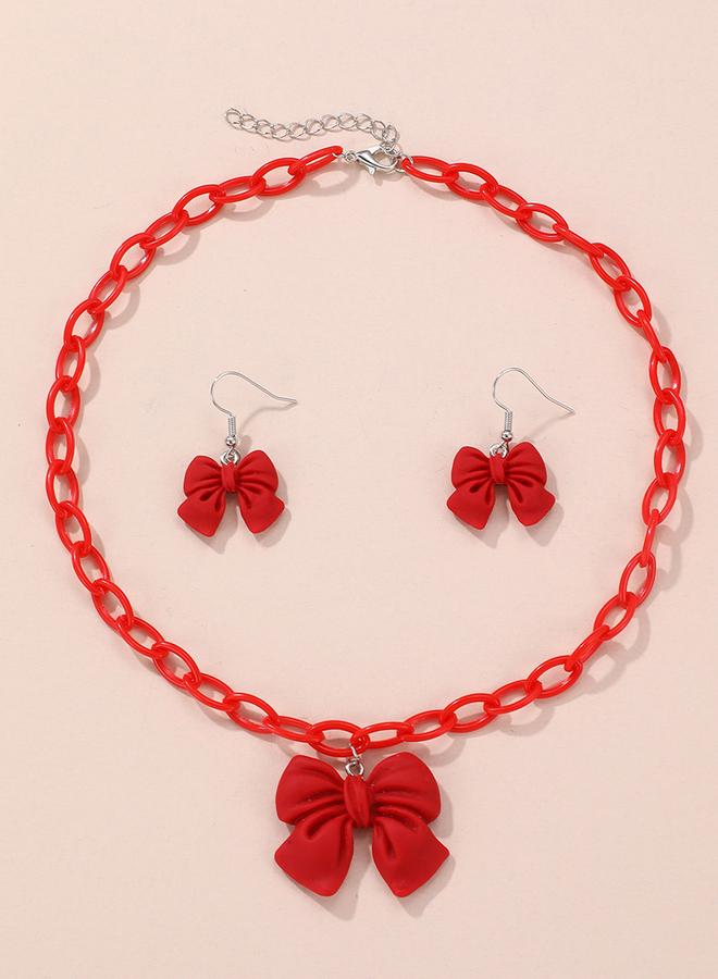 Take Two 2pcs Girl's Bow Pendant Chain Necklace with earrings set - Image 1