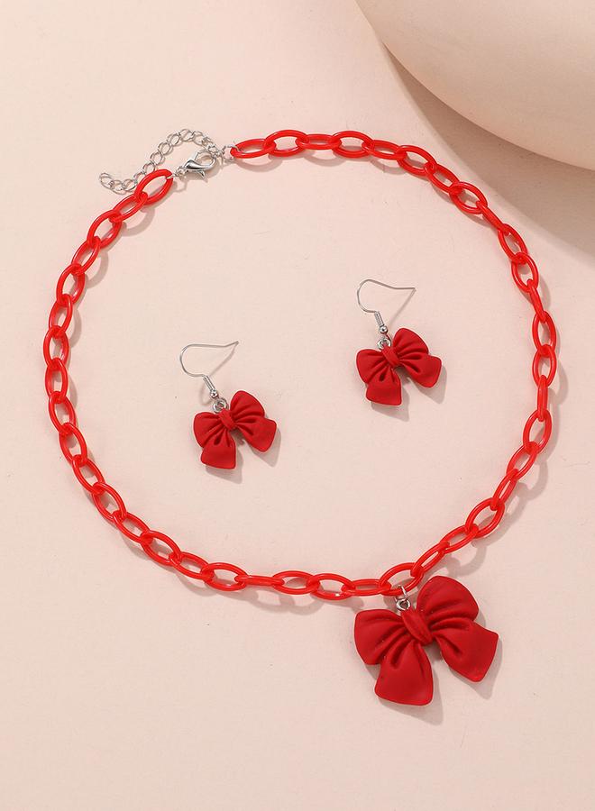 Take Two 2pcs Girl's Bow Pendant Chain Necklace with earrings set - Image 5