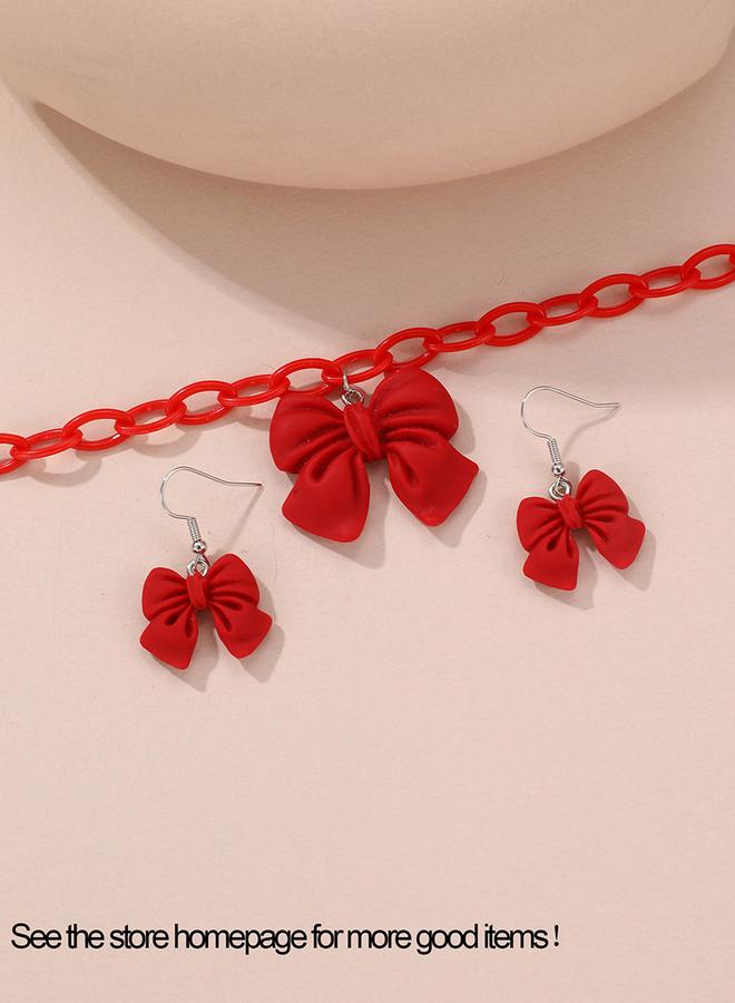 Take Two 2pcs Girl's Bow Pendant Chain Necklace with earrings set - Image 3
