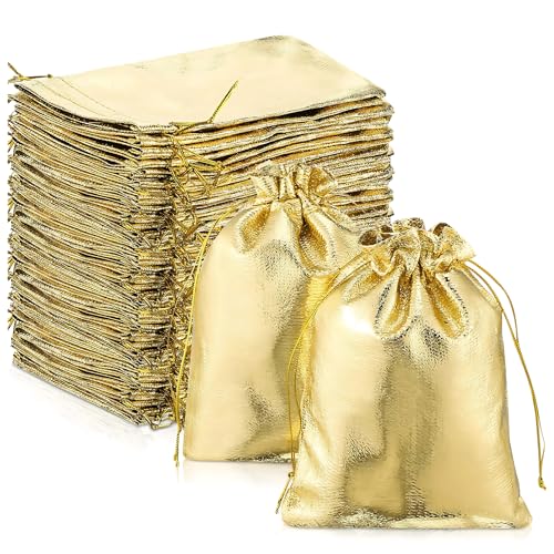 Metsi Golden Organza Drawstring Gift Bags, 4 x 6 Inch Sheer Reusable Pouches with Double Tie Closure, Gold Favor Bags for Jewelry Wedding Party Baby Shower Events – Pack of 25 - Image 1