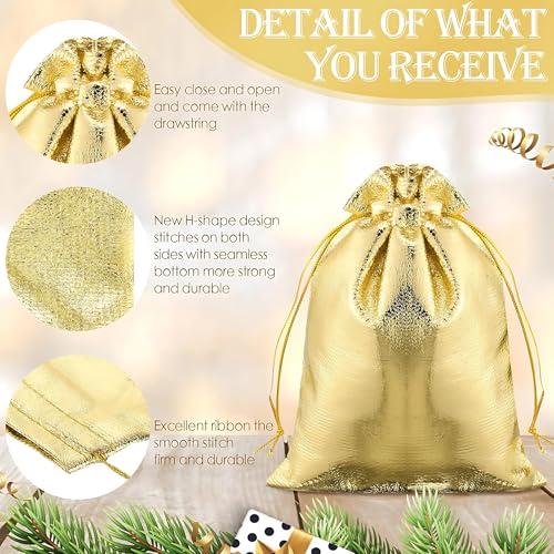 Metsi Golden Organza Drawstring Gift Bags, 4 x 6 Inch Sheer Reusable Pouches with Double Tie Closure, Gold Favor Bags for Jewelry Wedding Party Baby Shower Events – Pack of 25 - Image 4