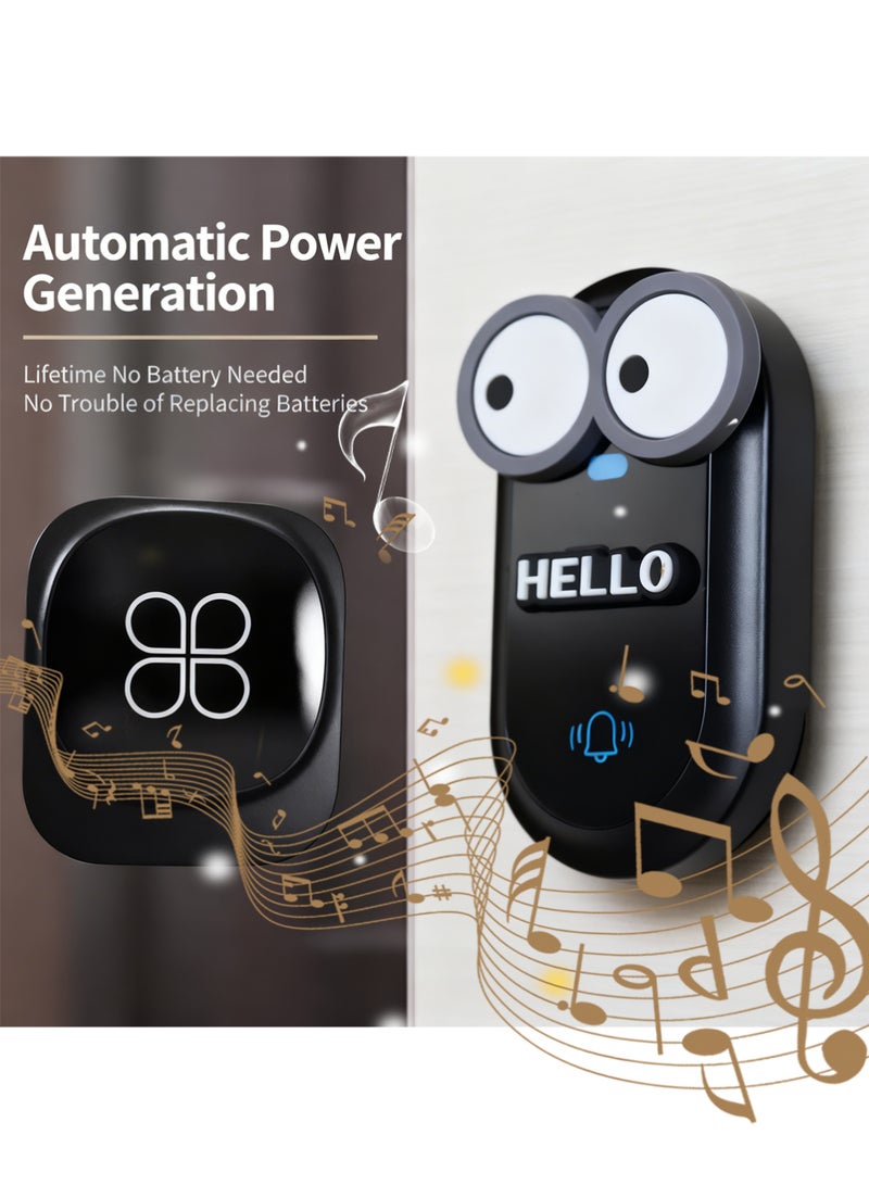 Bincoo Wireless Doorbell, Cute Doorbell Weatherproof IP55 Zero Electricity Cost All Year Outdoor Remote Push Button- 1000 Feet Long Wireless Range, 1 Receiver + 1 Transmitter, Black - Image 1