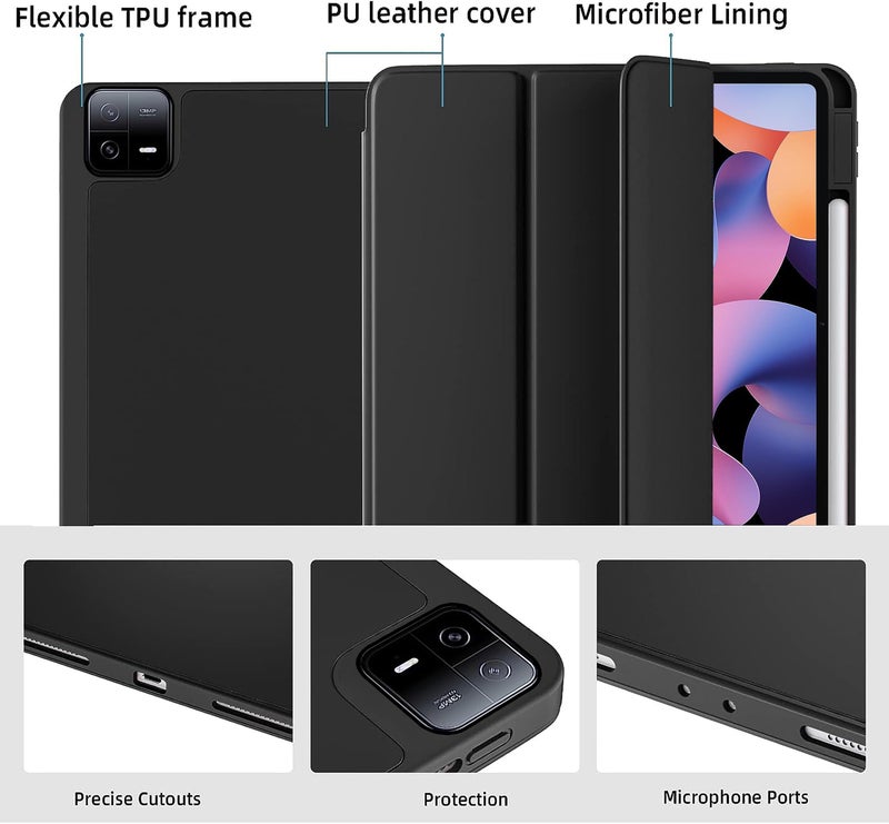 TGK Smart Flexible with Pencil Holder Trifold Back Flip Stand Case Cover for Xiaomi Mi Pad 6 11 inch (Black) - Image 4