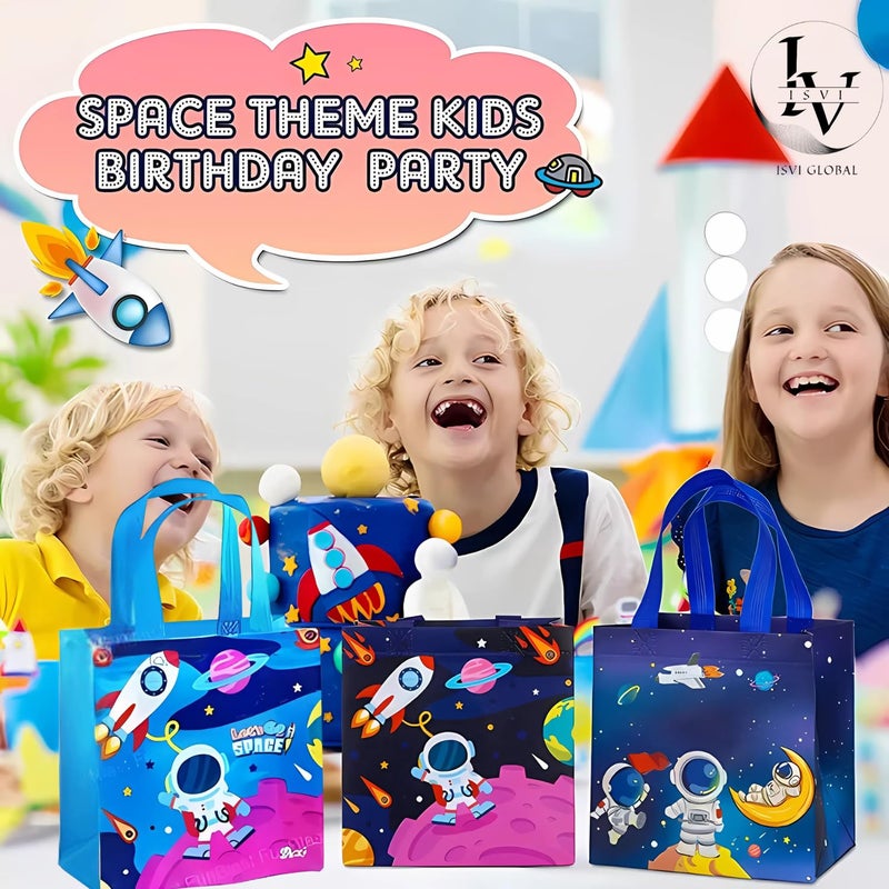 IsVi Astronaut Gifting Bags for Return Gifts (10 Pcs), Colourful Space Theme Canvas Goodie Bags, Multi-Purpose Reusable Carry Bag, Birthday Treat Bags (30cmX22cmX9cm) - Image 4