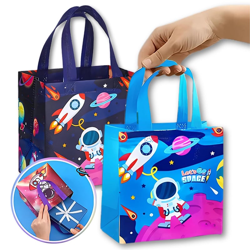 IsVi Astronaut Gifting Bags for Return Gifts (10 Pcs), Colourful Space Theme Canvas Goodie Bags, Multi-Purpose Reusable Carry Bag, Birthday Treat Bags (30cmX22cmX9cm) - Image 1